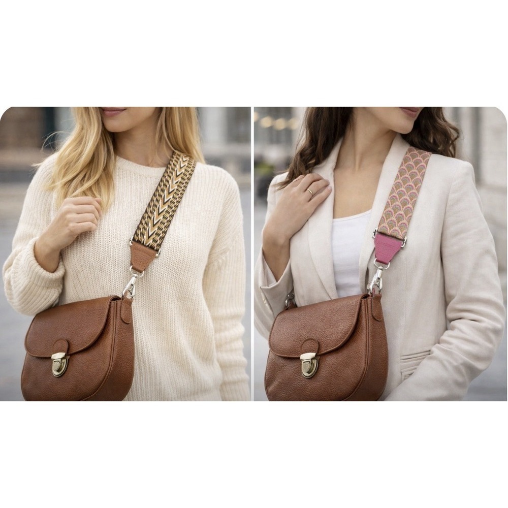 Pink/Brown 2" Wide Pair Adjus Replacement Purse Crossbody Strap w/Silver Hardwar